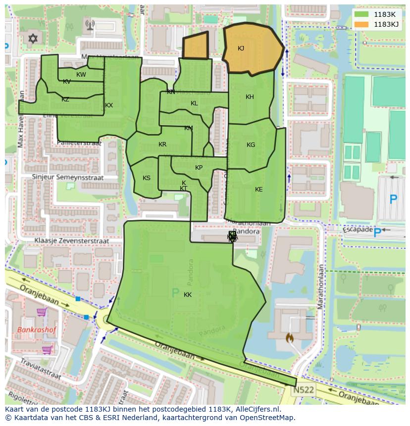 Afbeelding van het postcodegebied 1183 KJ op de kaart.