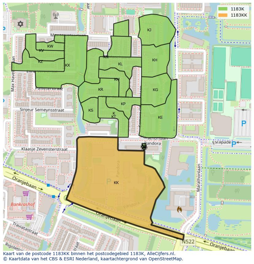 Afbeelding van het postcodegebied 1183 KK op de kaart.