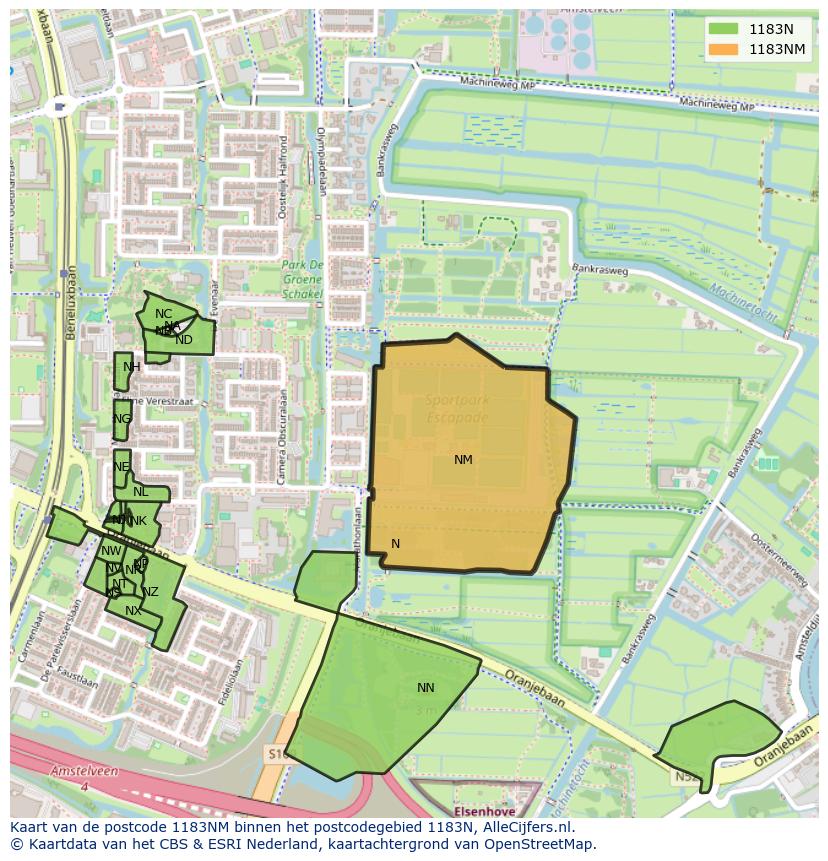 Afbeelding van het postcodegebied 1183 NM op de kaart.