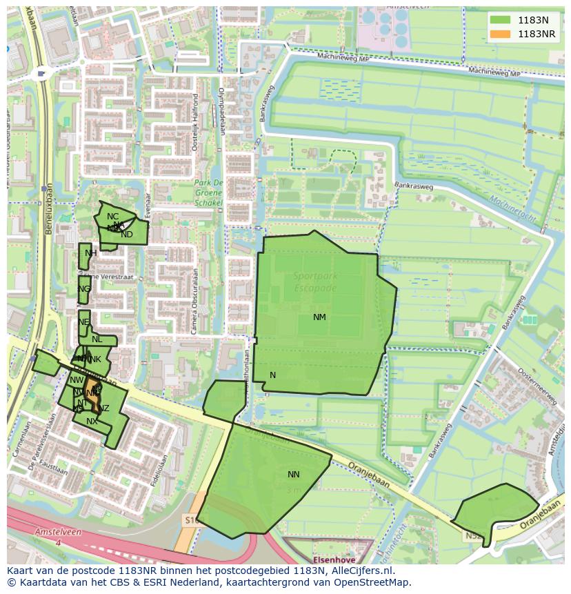 Afbeelding van het postcodegebied 1183 NR op de kaart.