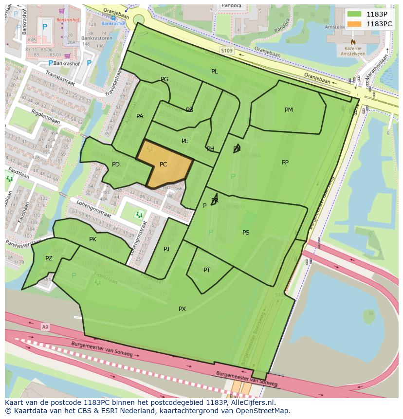Afbeelding van het postcodegebied 1183 PC op de kaart.