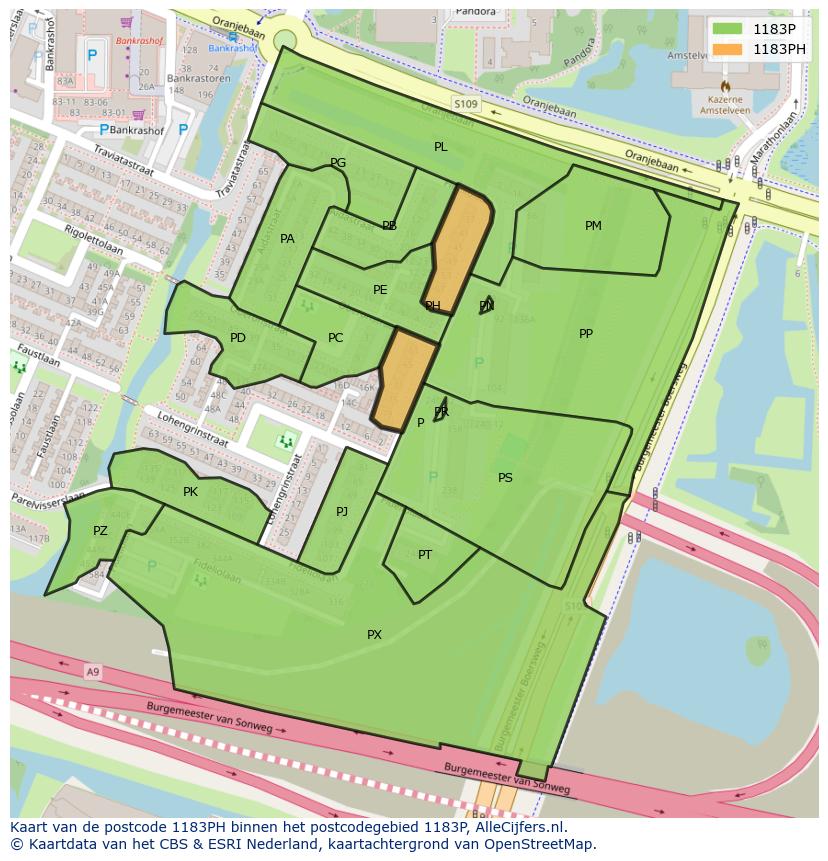 Afbeelding van het postcodegebied 1183 PH op de kaart.