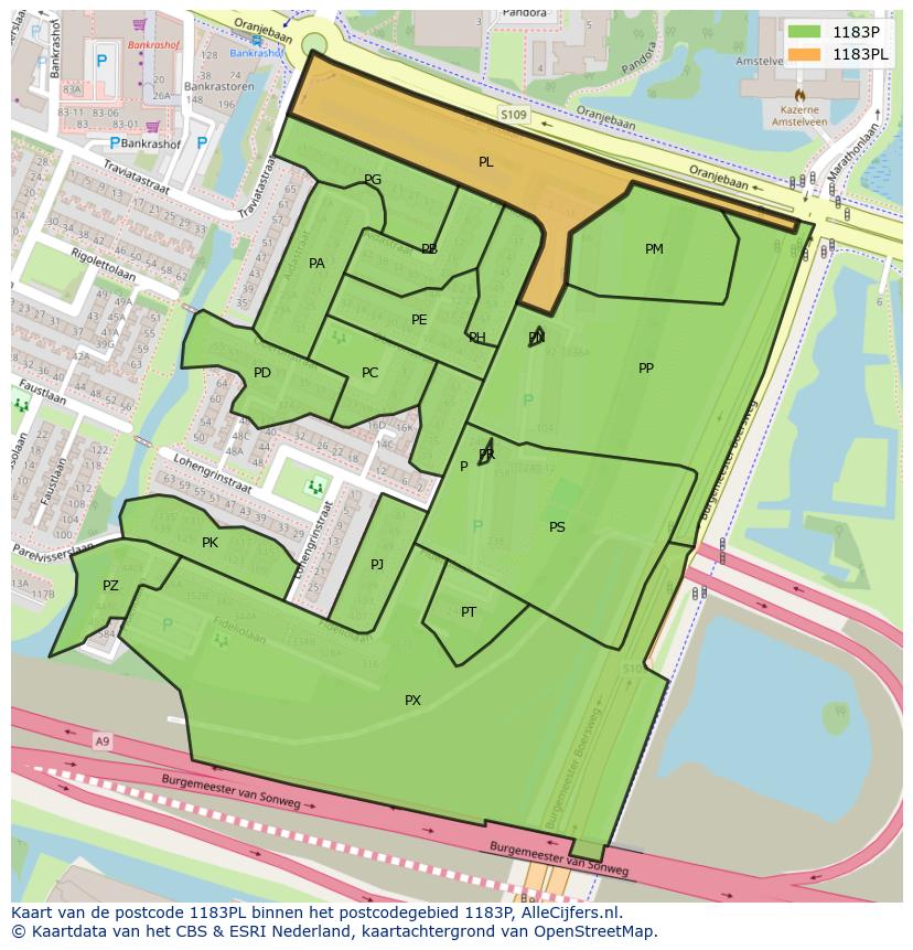 Afbeelding van het postcodegebied 1183 PL op de kaart.