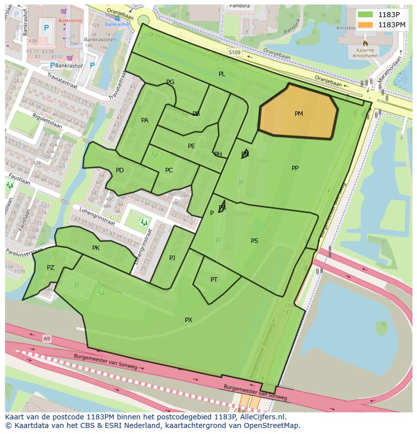 Afbeelding van het postcodegebied 1183 PM op de kaart.