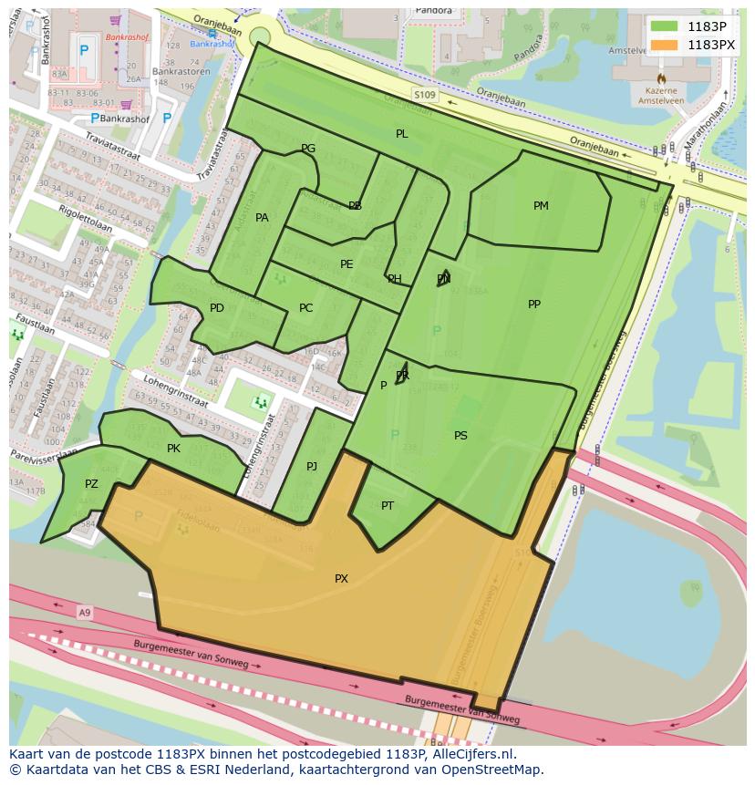 Afbeelding van het postcodegebied 1183 PX op de kaart.