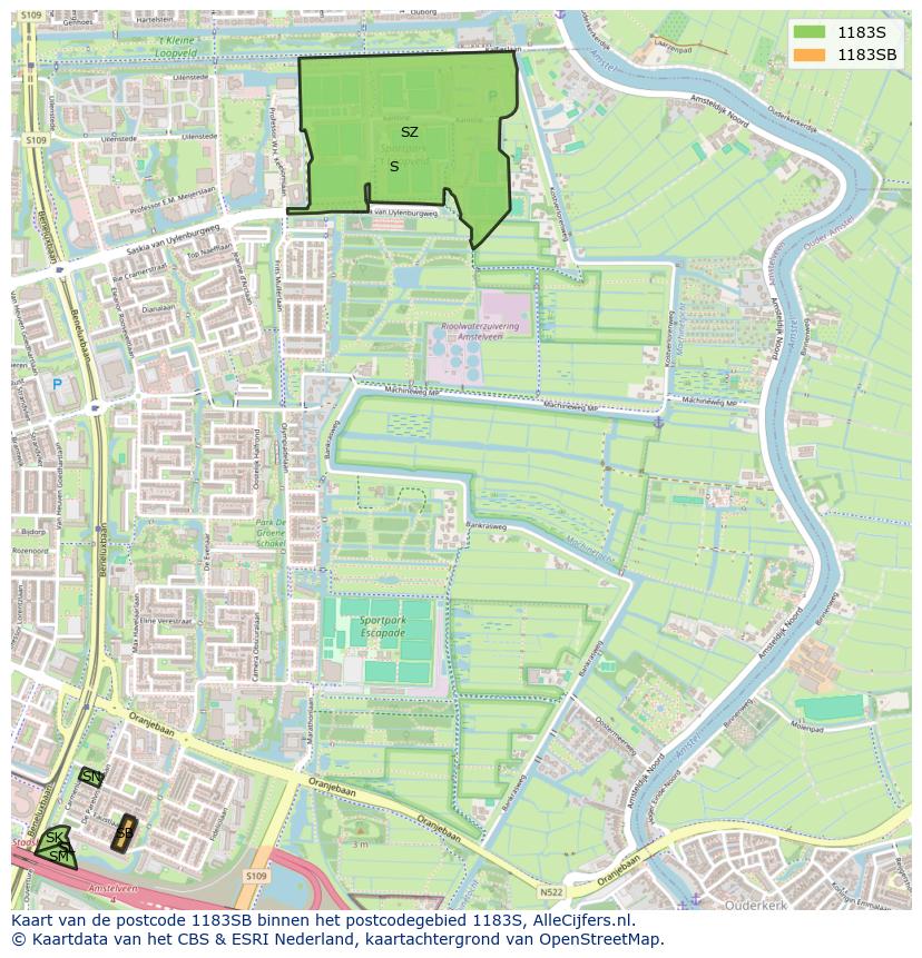 Afbeelding van het postcodegebied 1183 SB op de kaart.