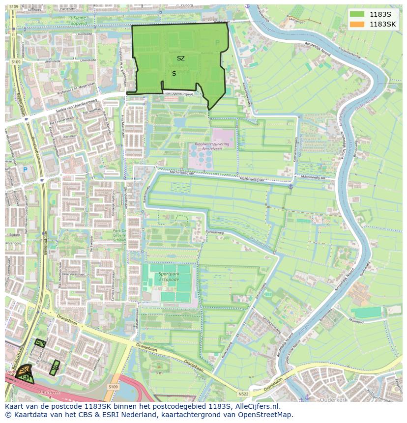 Afbeelding van het postcodegebied 1183 SK op de kaart.