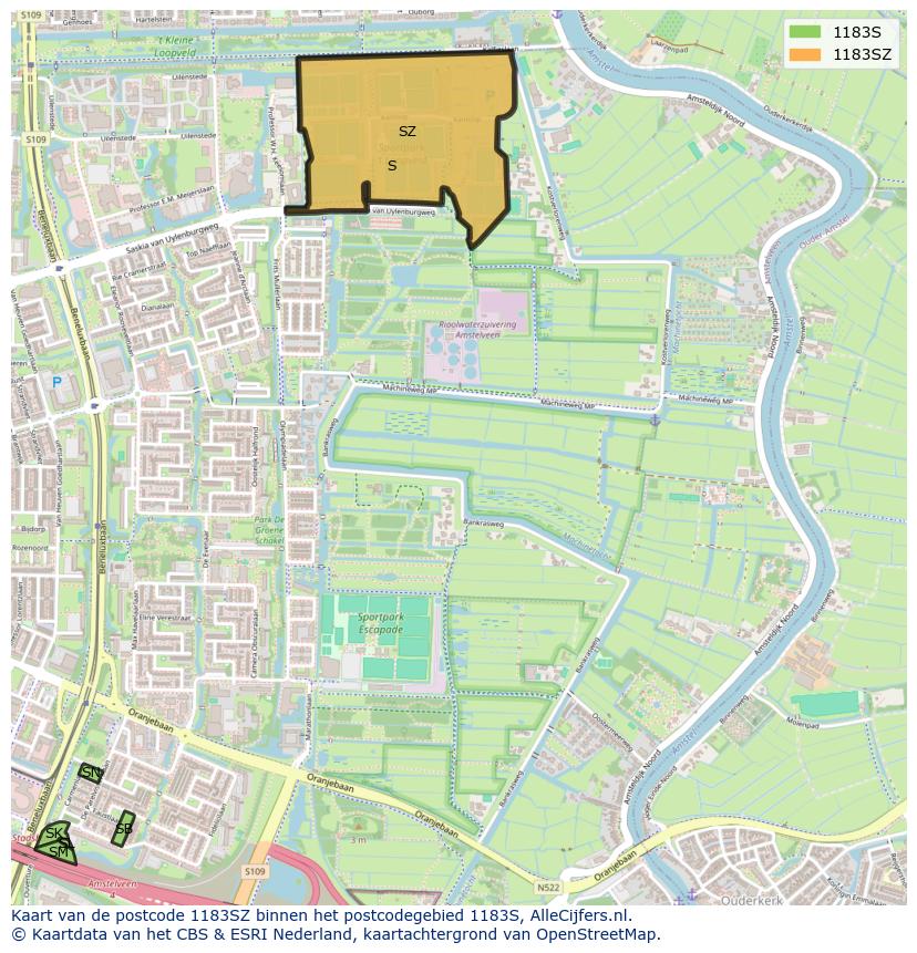 Afbeelding van het postcodegebied 1183 SZ op de kaart.