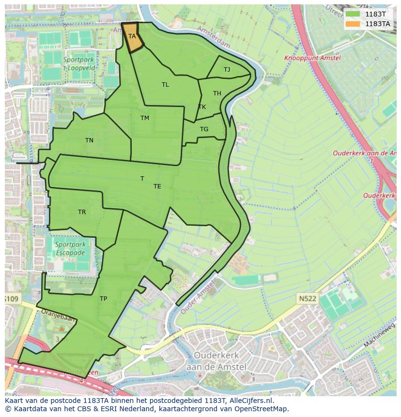 Afbeelding van het postcodegebied 1183 TA op de kaart.