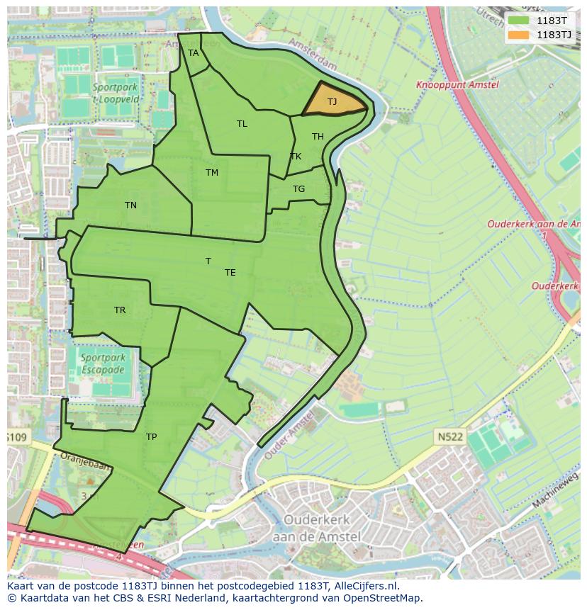 Afbeelding van het postcodegebied 1183 TJ op de kaart.