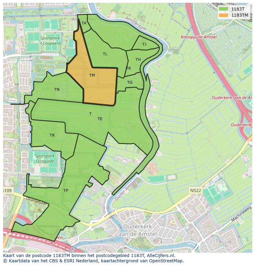 Afbeelding van het postcodegebied 1183 TM op de kaart.