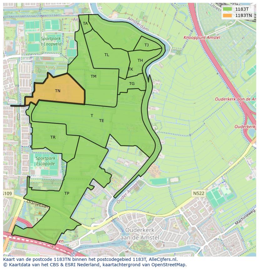 Afbeelding van het postcodegebied 1183 TN op de kaart.