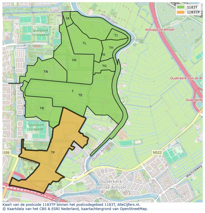 Afbeelding van het postcodegebied 1183 TP op de kaart.