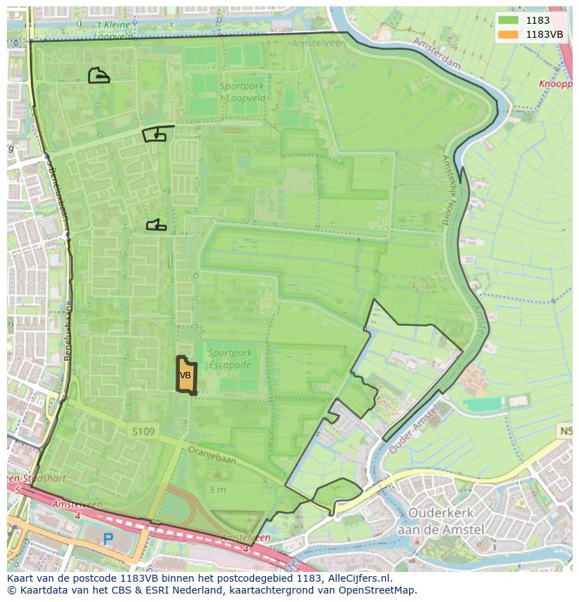 Afbeelding van het postcodegebied 1183 VB op de kaart.