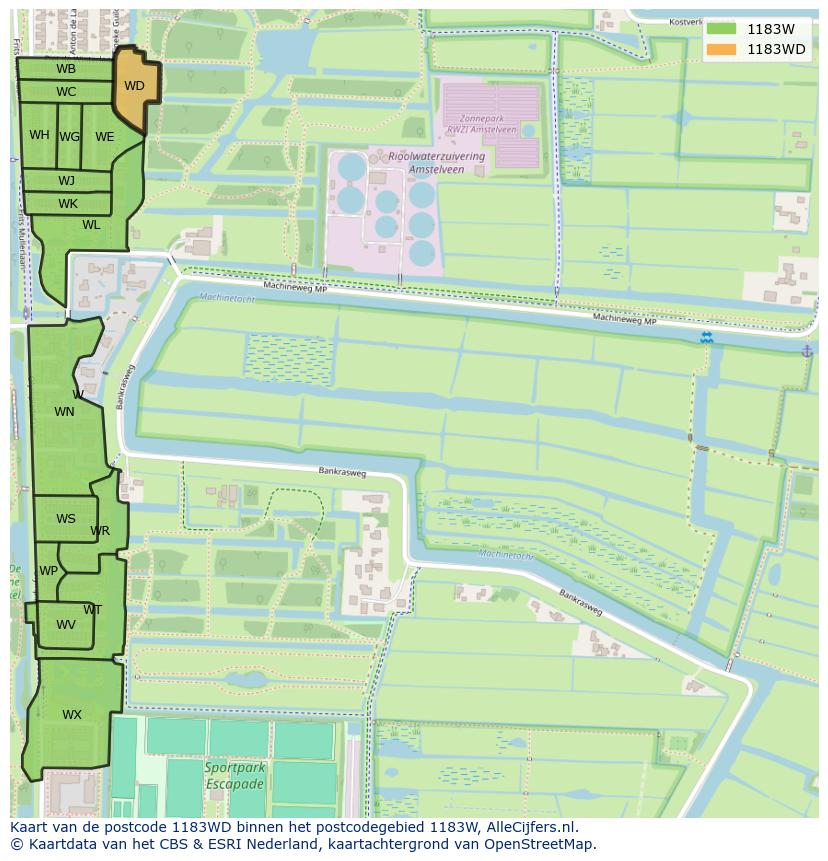 Afbeelding van het postcodegebied 1183 WD op de kaart.