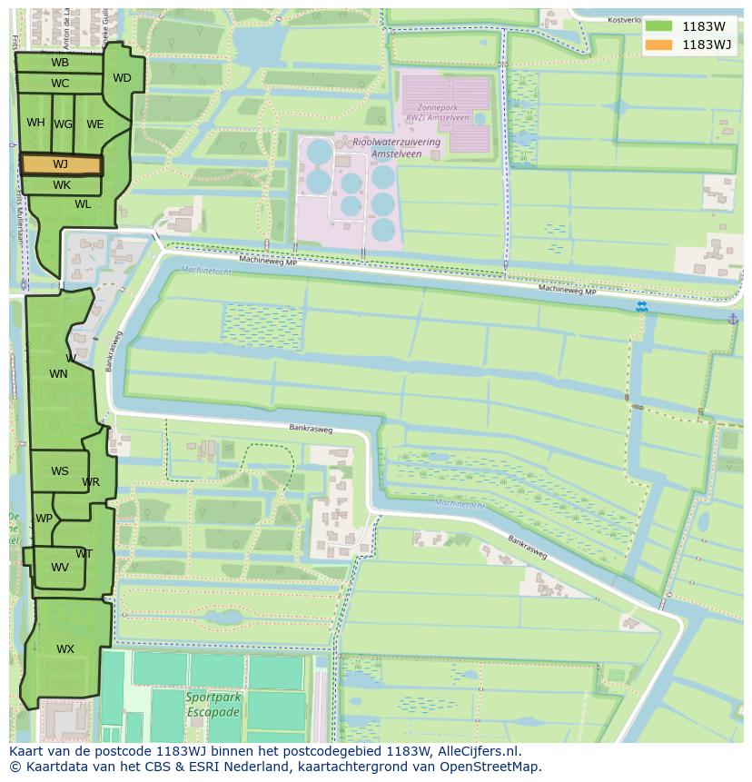 Afbeelding van het postcodegebied 1183 WJ op de kaart.