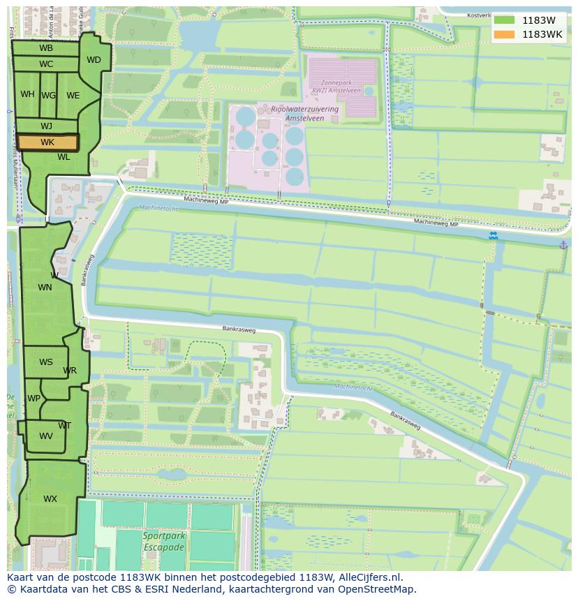 Afbeelding van het postcodegebied 1183 WK op de kaart.