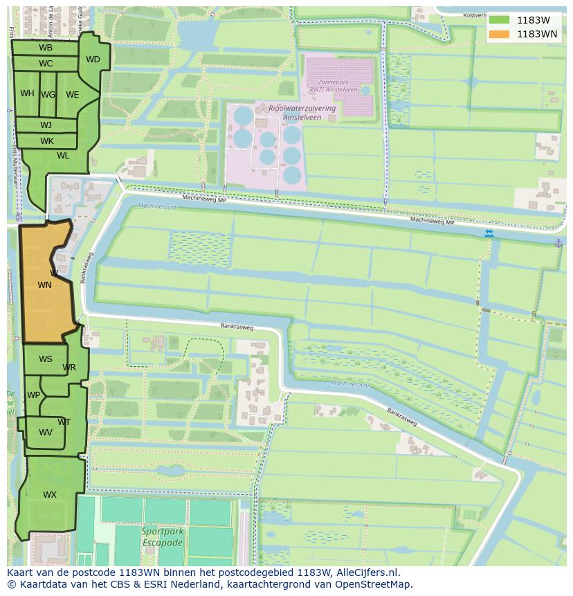 Afbeelding van het postcodegebied 1183 WN op de kaart.