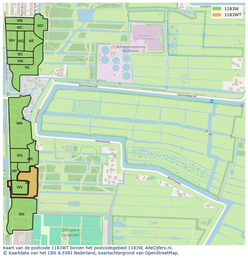 Afbeelding van het postcodegebied 1183 WT op de kaart.