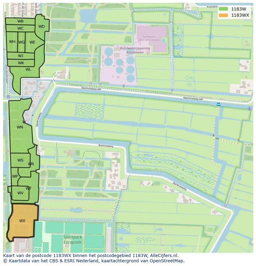 Afbeelding van het postcodegebied 1183 WX op de kaart.