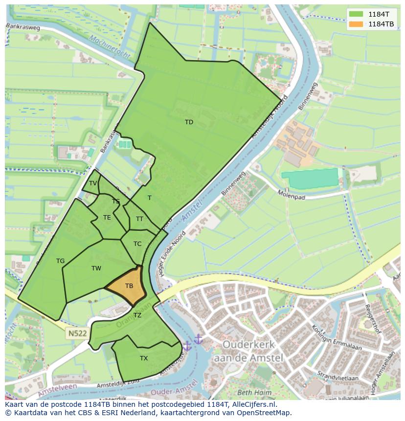 Afbeelding van het postcodegebied 1184 TB op de kaart.