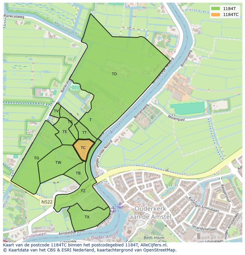 Afbeelding van het postcodegebied 1184 TC op de kaart.