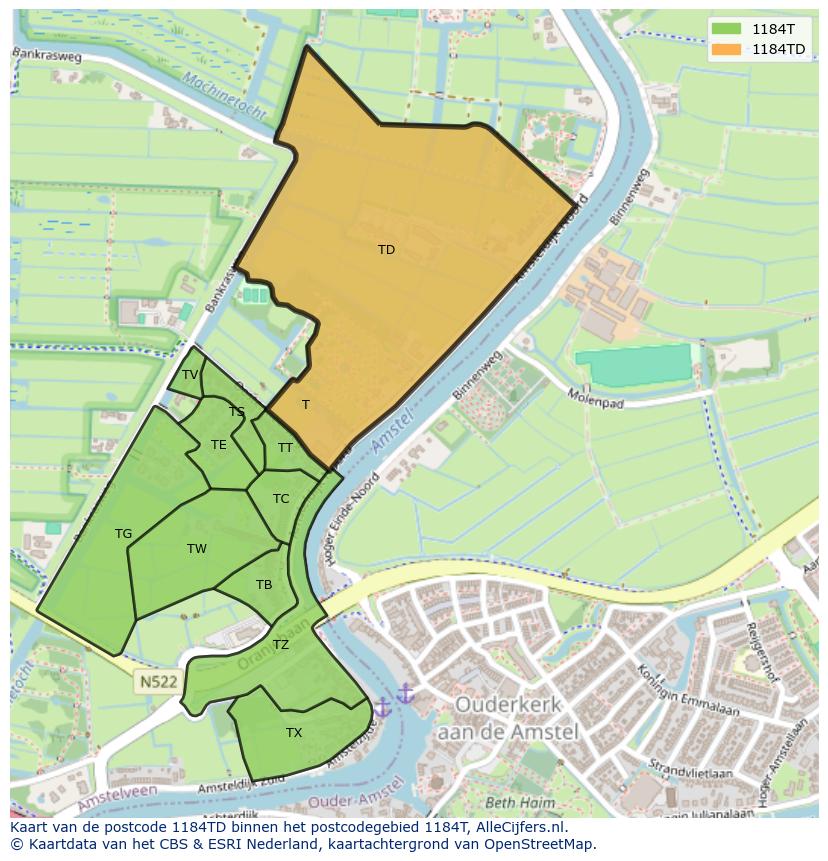Afbeelding van het postcodegebied 1184 TD op de kaart.