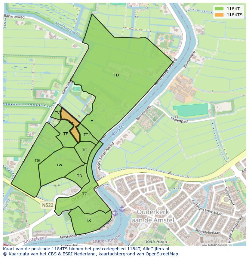 Afbeelding van het postcodegebied 1184 TS op de kaart.