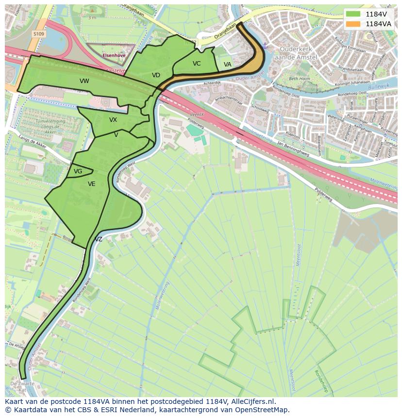 Afbeelding van het postcodegebied 1184 VA op de kaart.