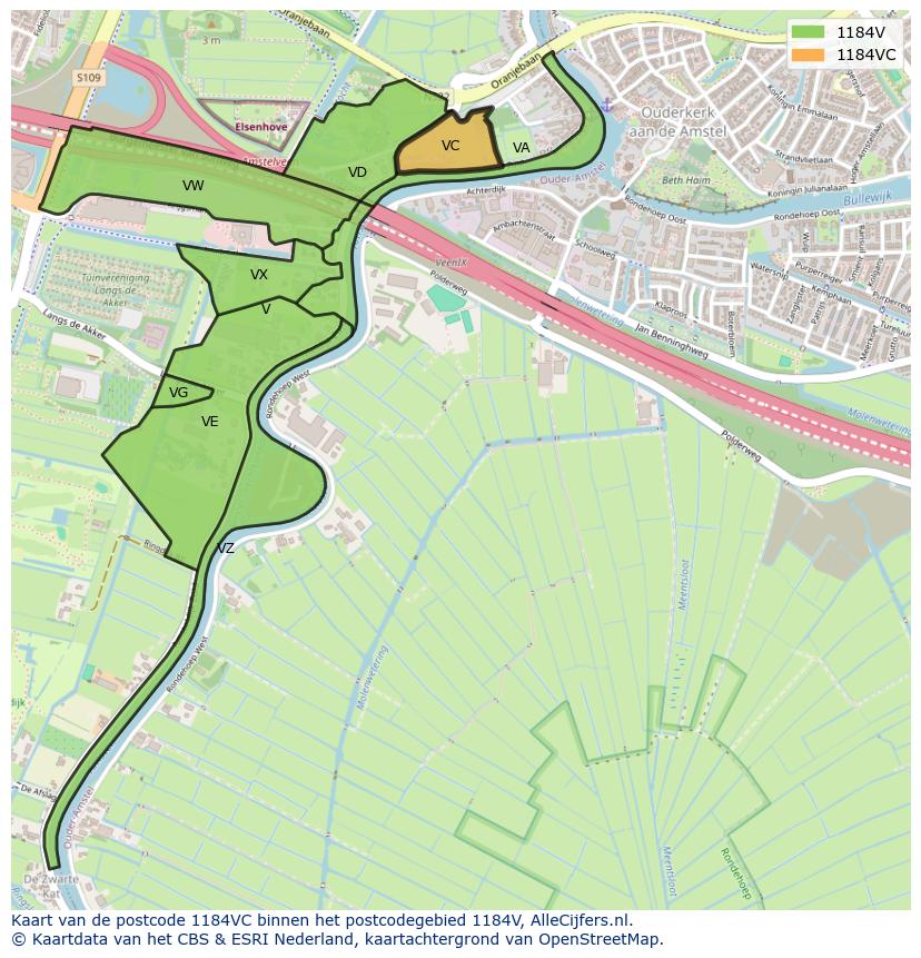 Afbeelding van het postcodegebied 1184 VC op de kaart.