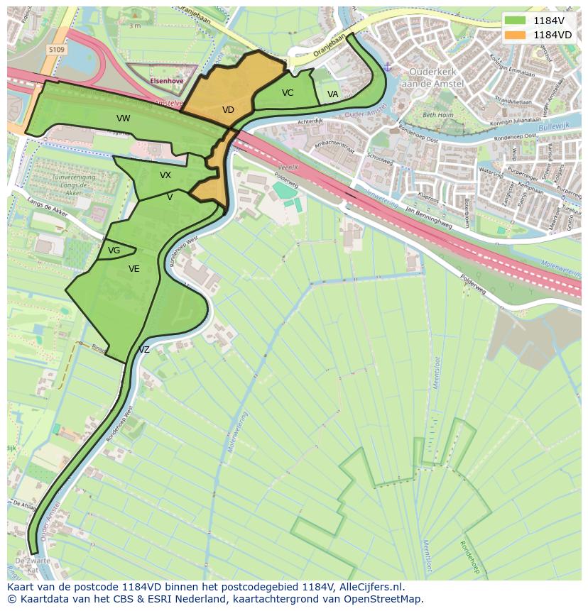 Afbeelding van het postcodegebied 1184 VD op de kaart.
