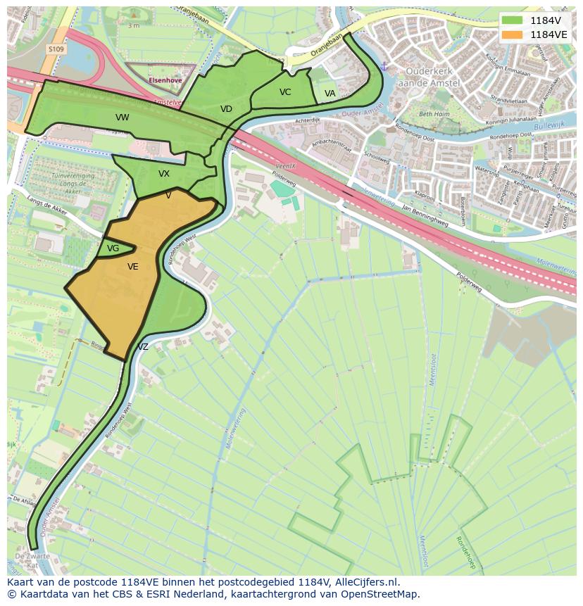 Afbeelding van het postcodegebied 1184 VE op de kaart.
