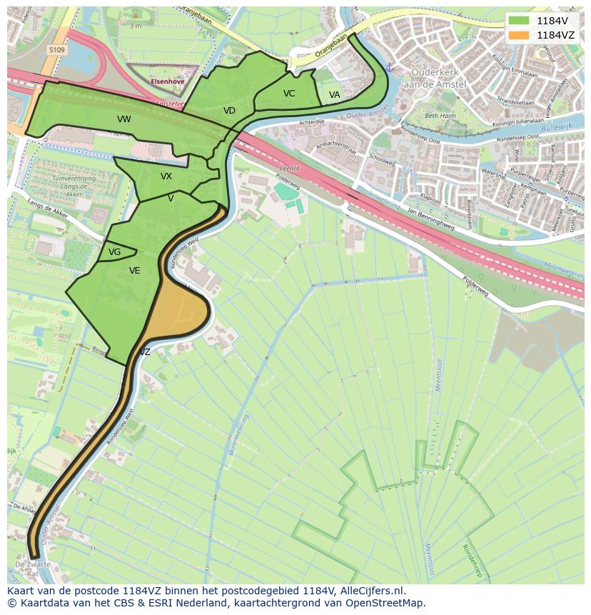 Afbeelding van het postcodegebied 1184 VZ op de kaart.
