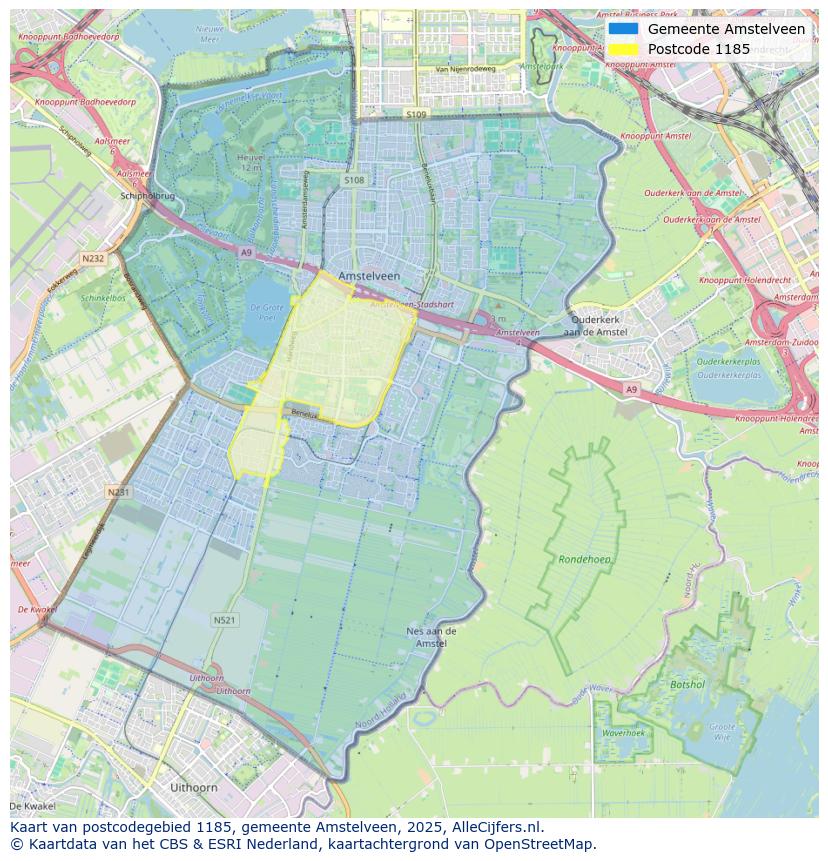 Afbeelding van het postcodegebied 1185 op de kaart.
