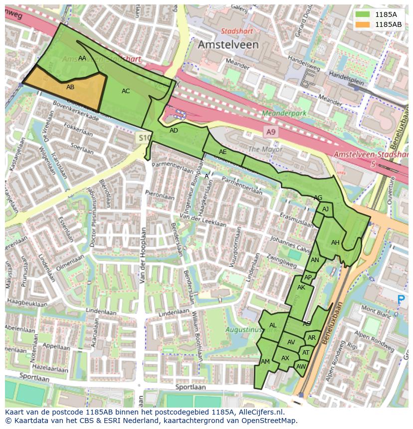 Afbeelding van het postcodegebied 1185 AB op de kaart.