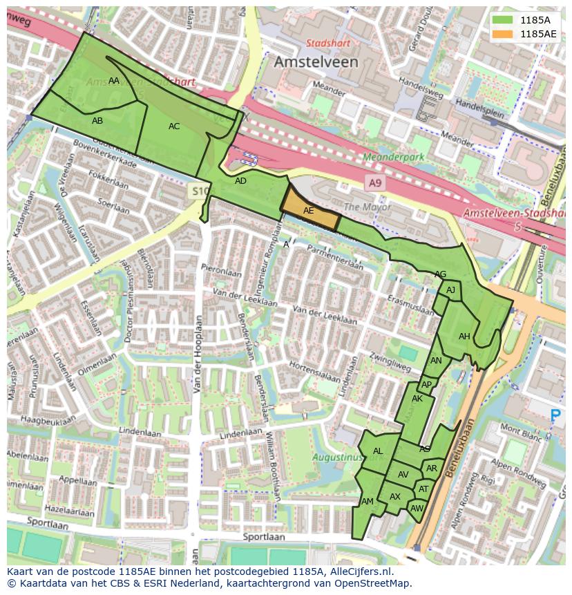 Afbeelding van het postcodegebied 1185 AE op de kaart.