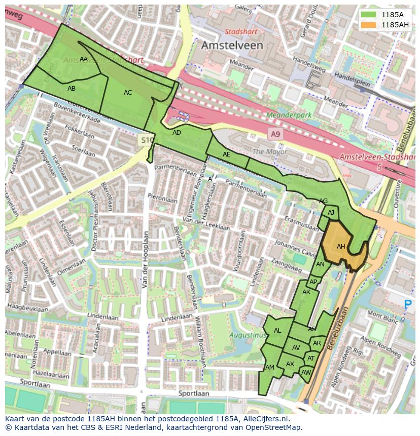 Afbeelding van het postcodegebied 1185 AH op de kaart.