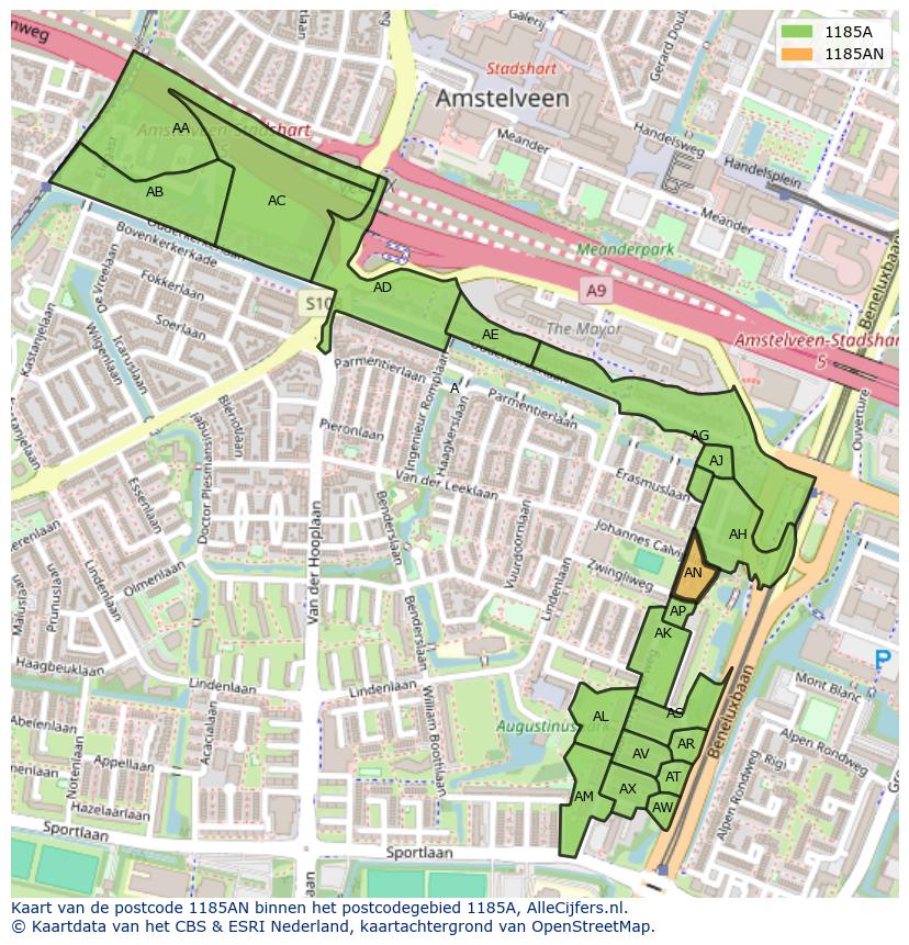 Afbeelding van het postcodegebied 1185 AN op de kaart.
