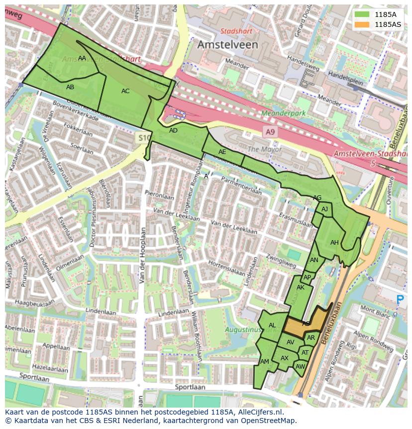 Afbeelding van het postcodegebied 1185 AS op de kaart.