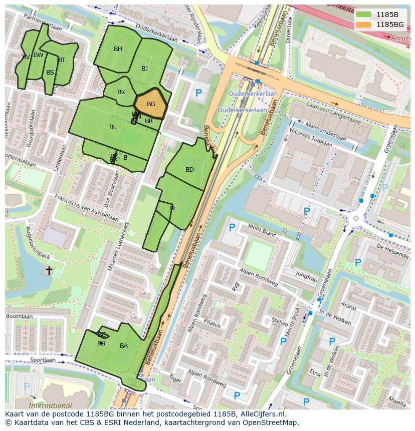 Afbeelding van het postcodegebied 1185 BG op de kaart.