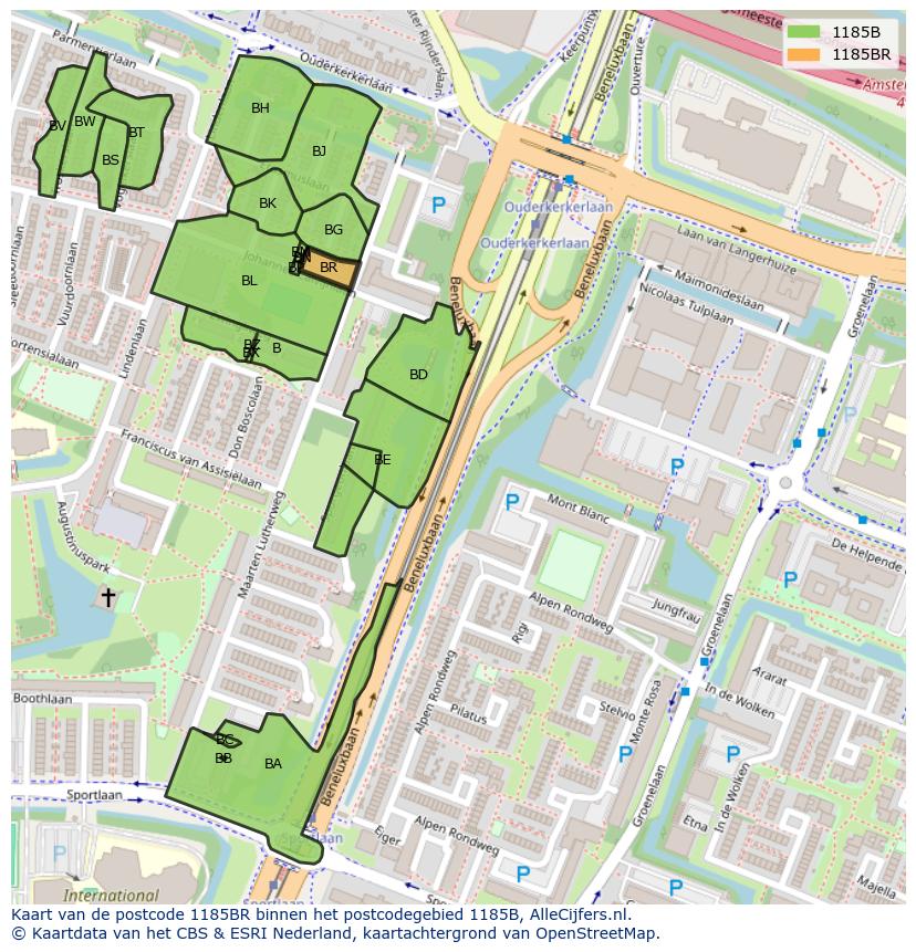 Afbeelding van het postcodegebied 1185 BR op de kaart.