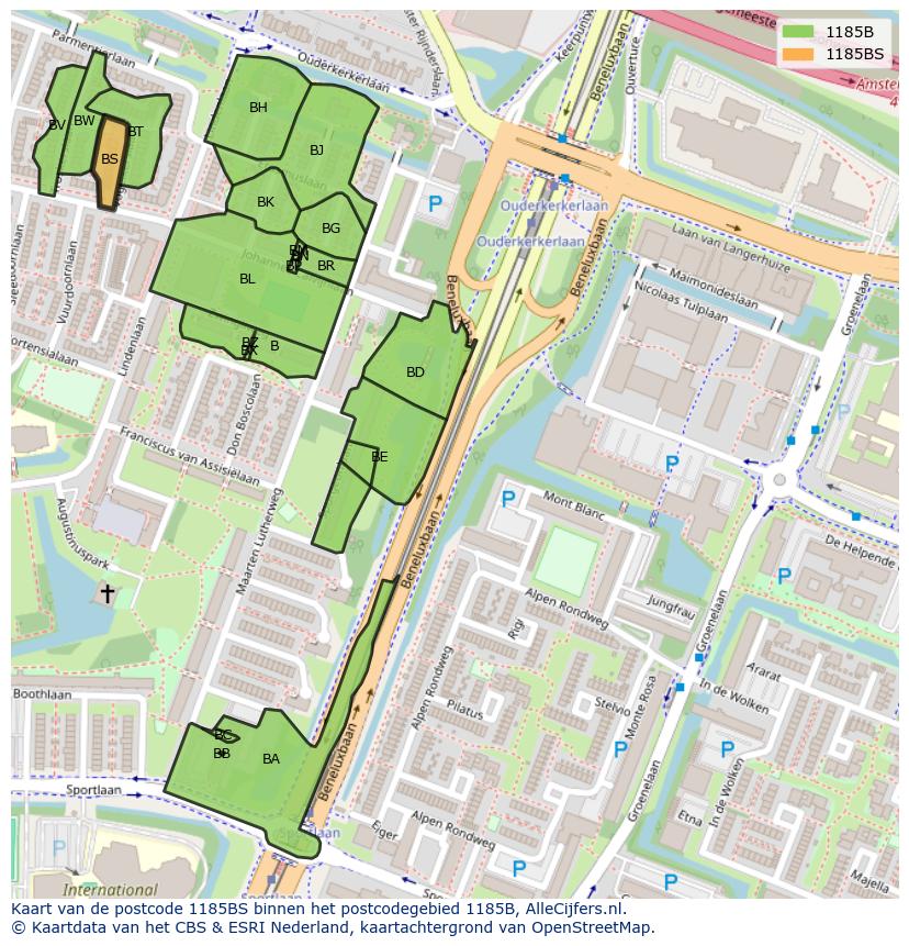 Afbeelding van het postcodegebied 1185 BS op de kaart.