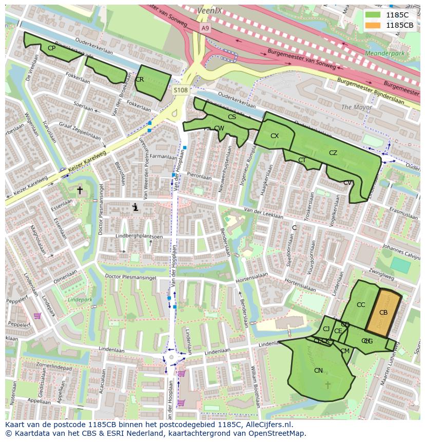 Afbeelding van het postcodegebied 1185 CB op de kaart.