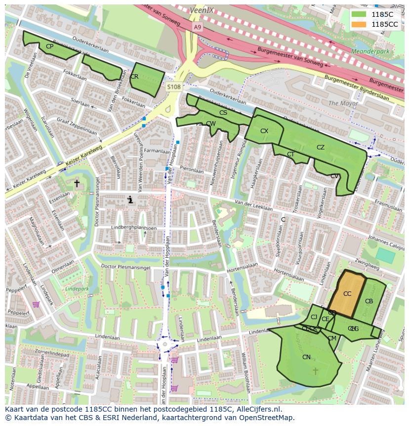Afbeelding van het postcodegebied 1185 CC op de kaart.