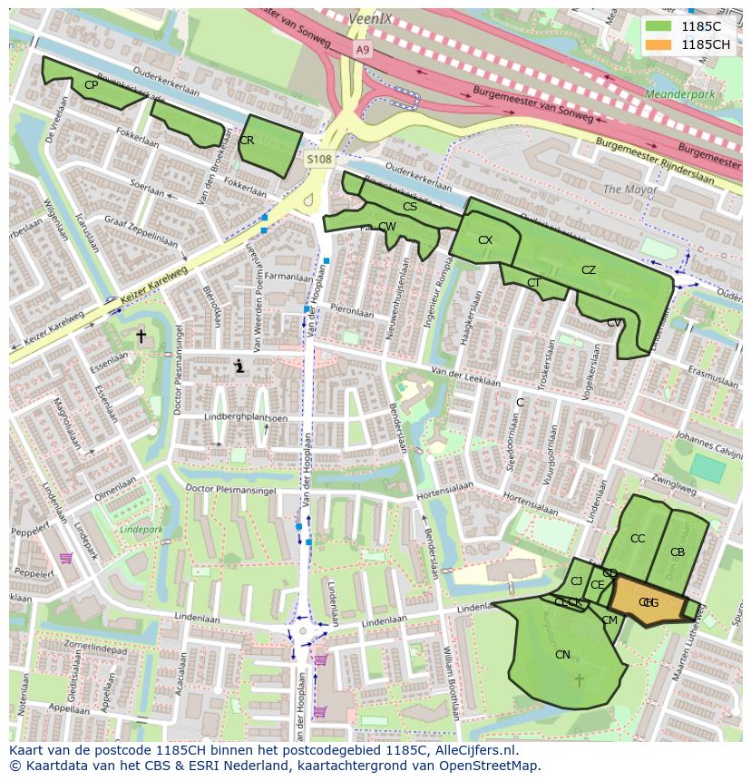 Afbeelding van het postcodegebied 1185 CH op de kaart.