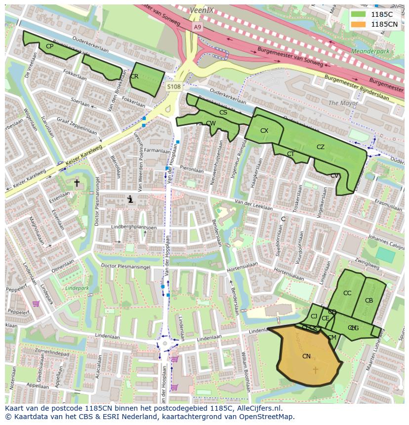 Afbeelding van het postcodegebied 1185 CN op de kaart.