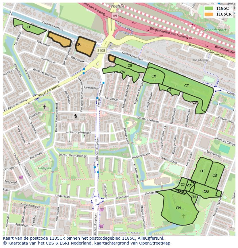Afbeelding van het postcodegebied 1185 CR op de kaart.