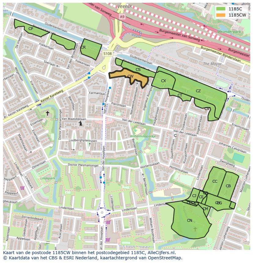 Afbeelding van het postcodegebied 1185 CW op de kaart.