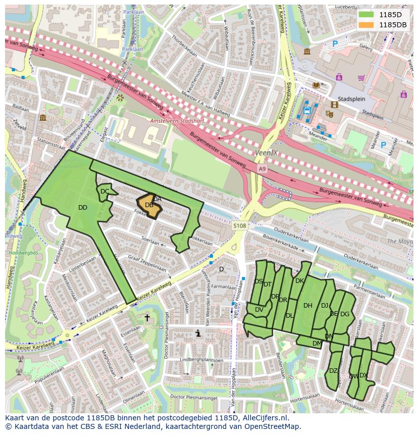 Afbeelding van het postcodegebied 1185 DB op de kaart.