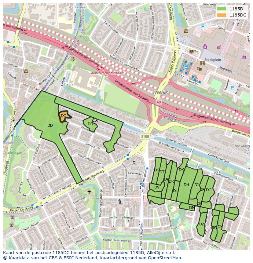 Afbeelding van het postcodegebied 1185 DC op de kaart.
